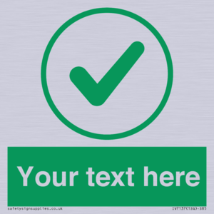 Custom green background, green tick in circle sign